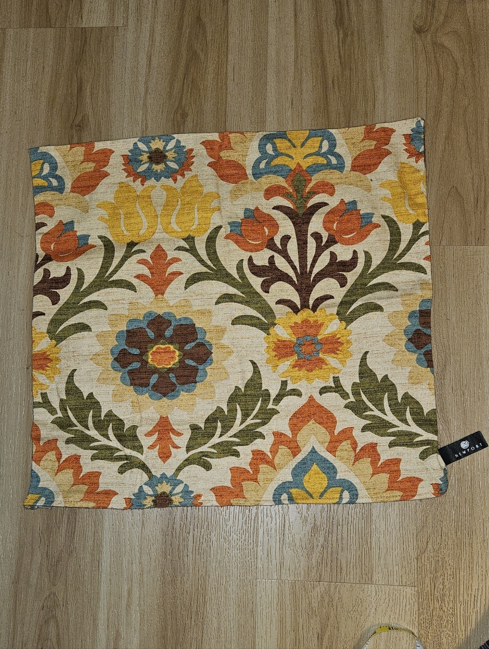 Floral Decorative Pillow Cover in Cream, Orange, Blue & Green
